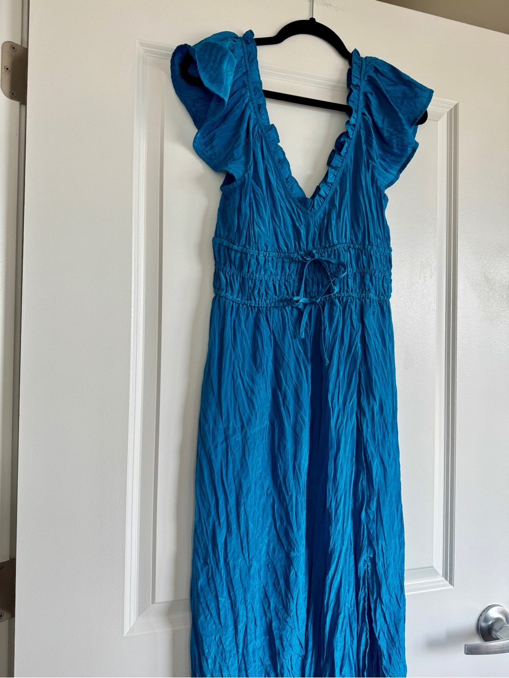 NWT! J. CREW Palermo dress in viscose-blend crinkle, Nordic Sea Blue, Size Small